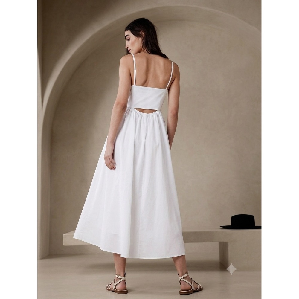 New Banana Republic Dress 6 Midi Strappy Empire Sundress Cutout White Cotton - Picture 2 of 9